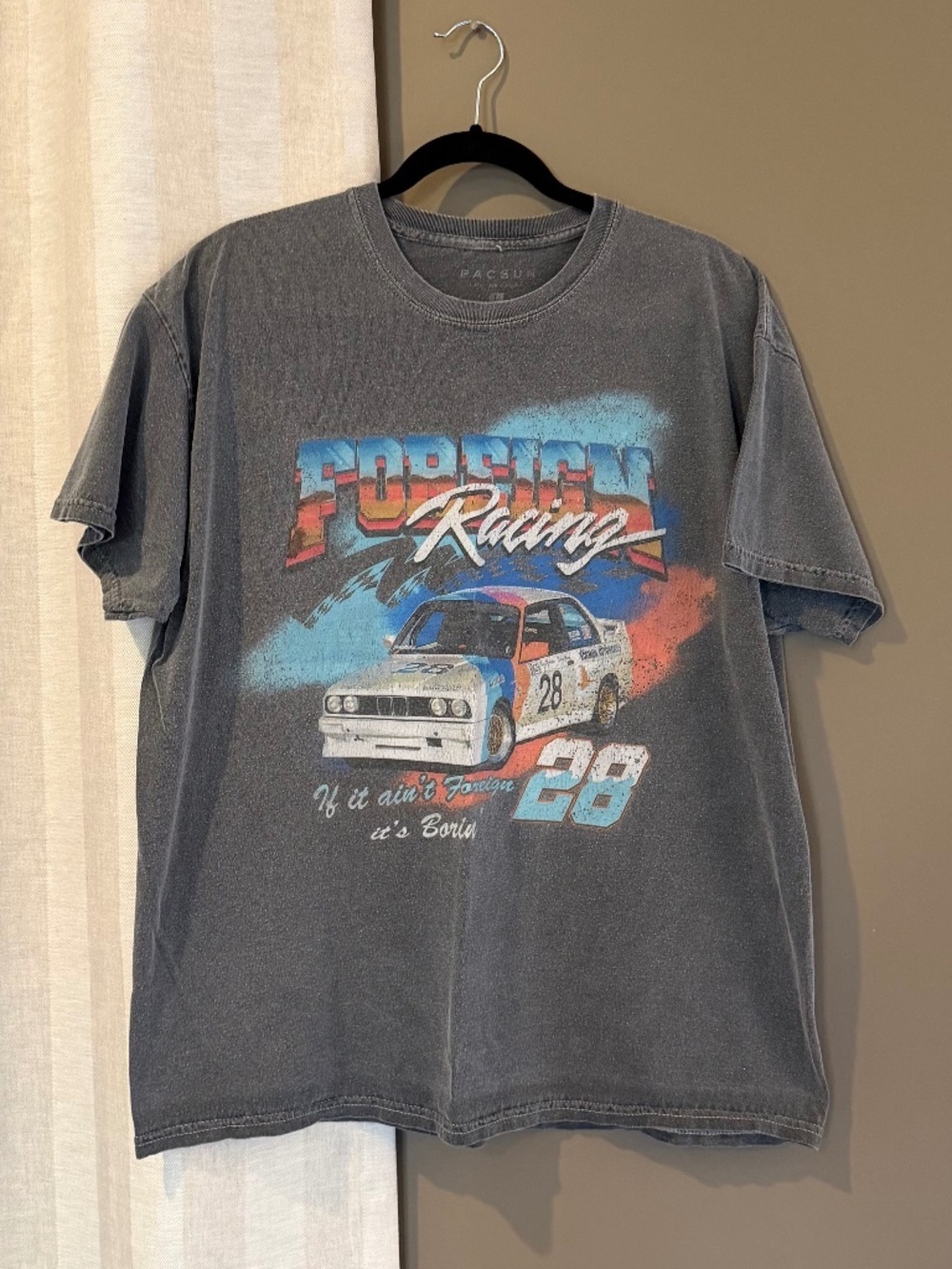 PACSUN Foreign Racing Charcoal Gray Vintage Tee BMW, Short Sleeve, Size Large